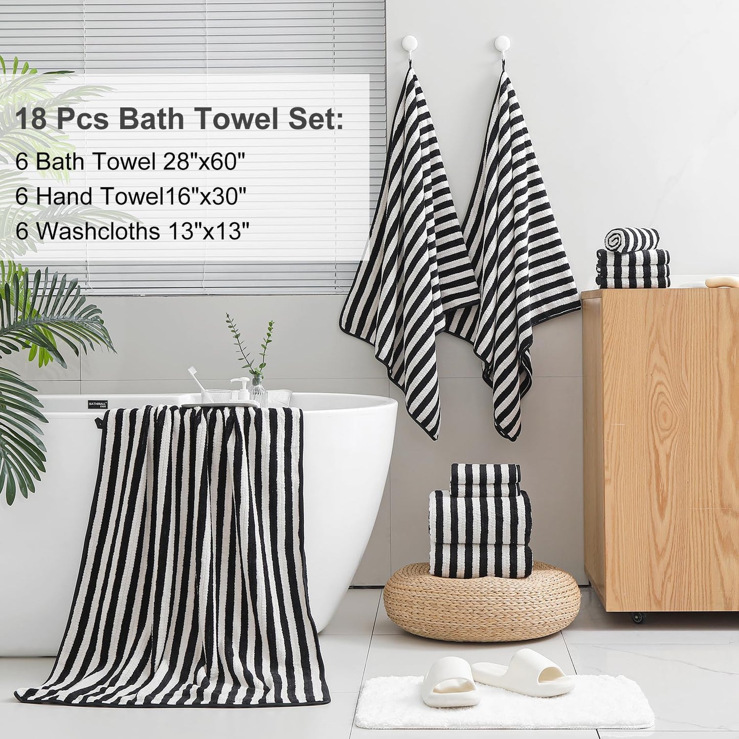 18 Set, 6 6 6 Set Smuge Pcs Bath Towel Include Bath Towel Sheets, Hand Towels and Washcloths - Highly Absorbent Quick