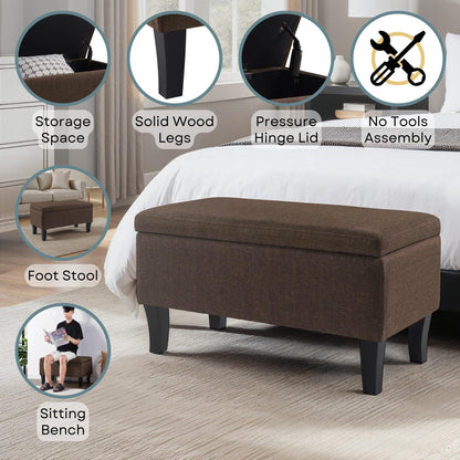 Convenience Concepts Designs4Comfort Winslow Storage Ottoman Bench 32" - Transitional Upholstered Footstool & Seat, for Living Room, Entryway, Hallway, & Bedroom, Medium Brown Fabric