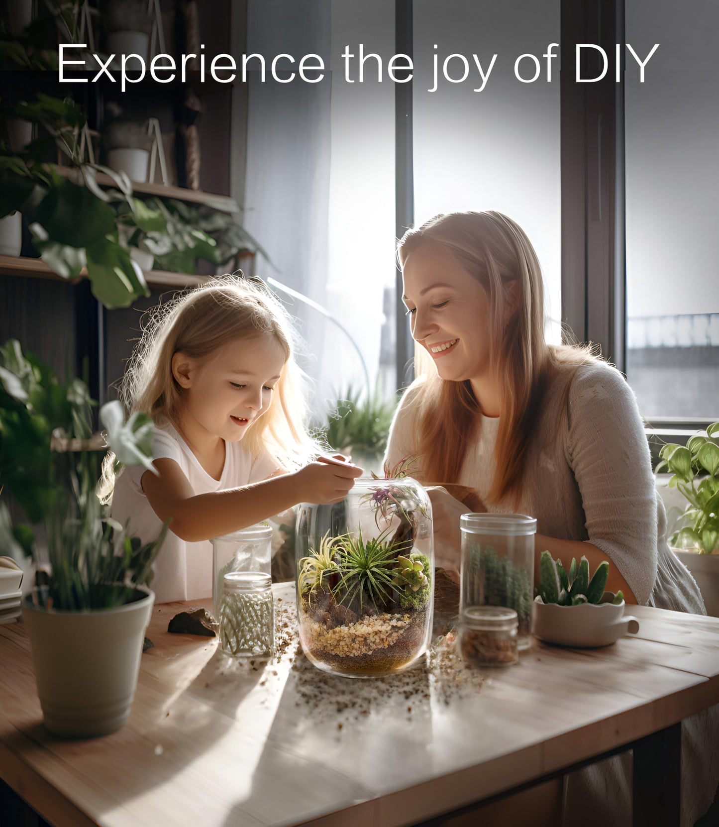 Terrarium Kit with Grow Light – 24-Piece DIY Glass Terrarium Set with Tools, Moss, Driftwood, Soil & Pebbles – Mini Gardening Kit for Air Plants, Succulents & Indoor Desk Decoration Gift