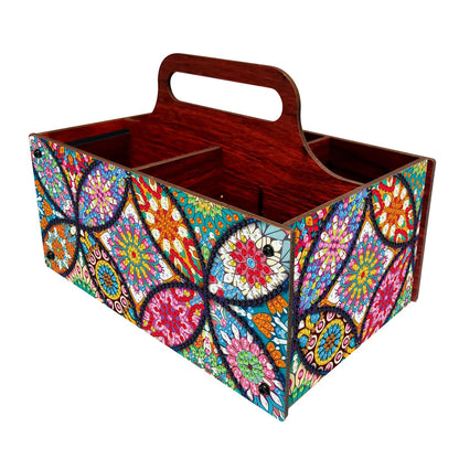Xylzzuit Diamond Art Painting Multi-grid Storage Box with Handle Wooden DIY Assembly Tabletop Makeup Brushes Pens Desktop Craft Organizer Living Room Office Home (Mandala)