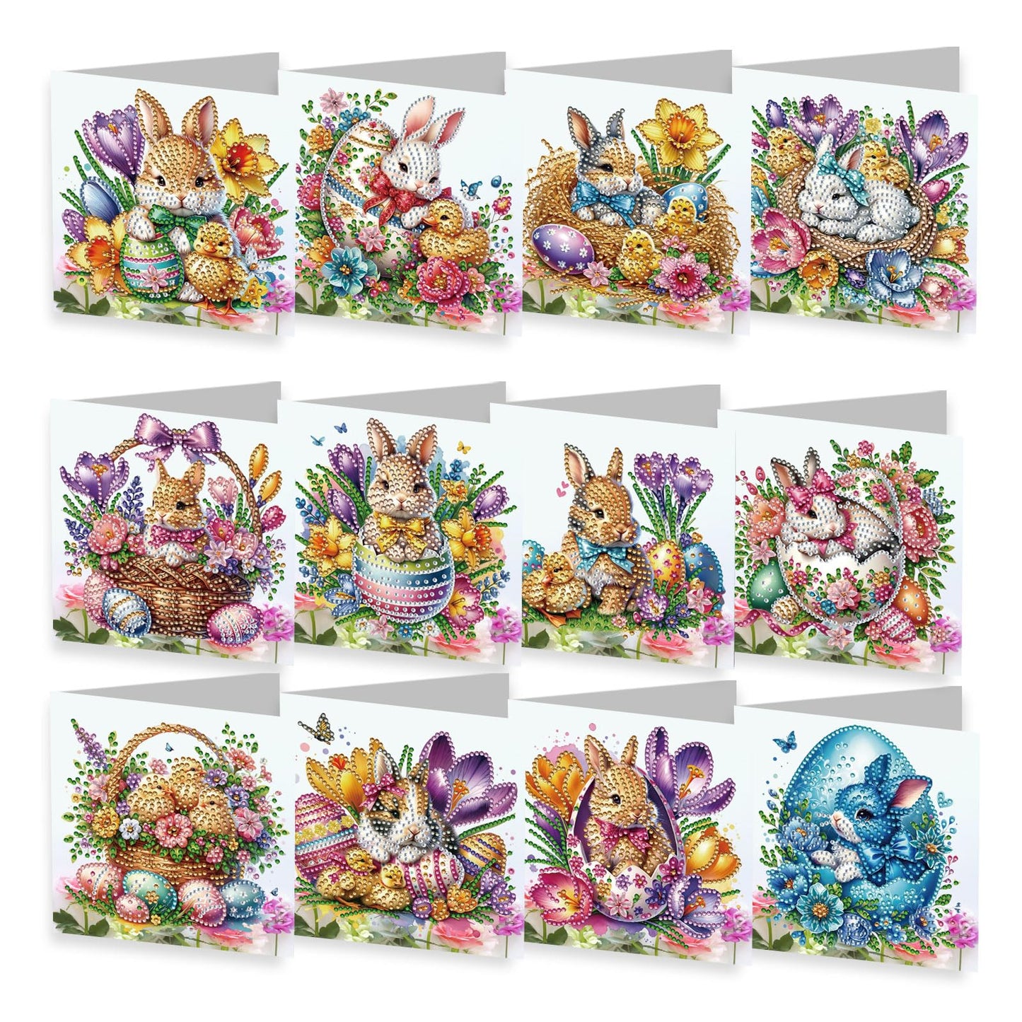 YOKUSHI 12 PCS Easter Diamond Art Painting Greeting Cards, Rabbit Craft DIY Card Making Kits for Adults Gifts (Easter)
