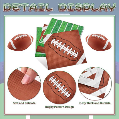80 Count Football Paper Napkins - 2 Pattern 13 x 13 Inches Disposable Beverage Cocktail Napkins with Sports Ball and Field Designs for Tailgate Parties, Birthdays, and Sports Events