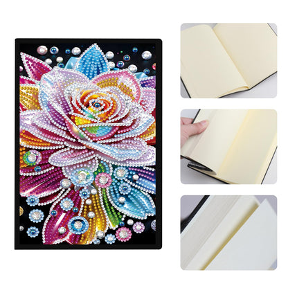 JISHSHAY Flower Diamond Art Notebook Journal Flower Diamond Painting Note Book Gem Art Sketchbook Mosaic Kits for Adults Diary Gem Painting Leather Journal Blank Notebook with Special Shaped Drills A5