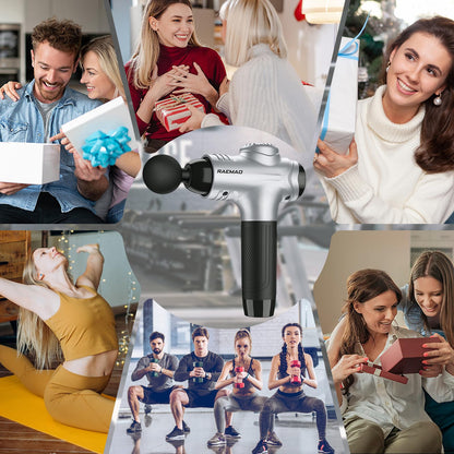 RAEMAO Massage Gun, Handheld Electric Deep Tissue Muscle Massager for Athletes for Pain Relief Attaching 8 Replacement Heads, Percussion Massager with 10 Speeds, Father's Day Gifts, Carbon