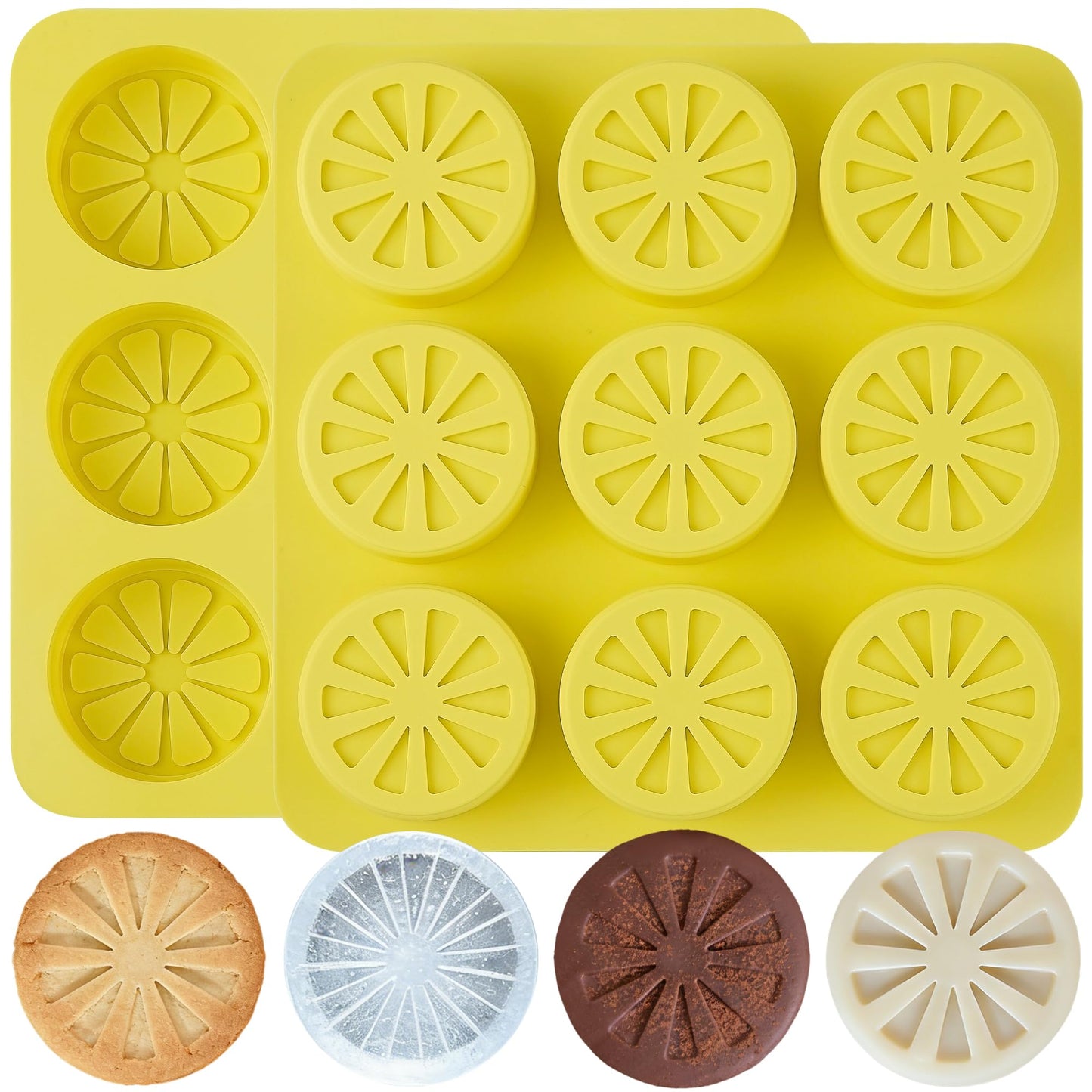 Wilewir 2Pcs Silicone Lemon Shaped Mold Ice Cube Tray for Freeze, 9-Cavity Non-Stick Lemon Chocolate Candy Mold for Baking Mousse Cake