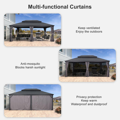 PURPLE LEAF 14' X 20' Outdoor Gazebo with Galvanized Steel Metal Roof Permanent Hardtop Gazebo for Patio Lawn and Garden Large Pavilion Grey