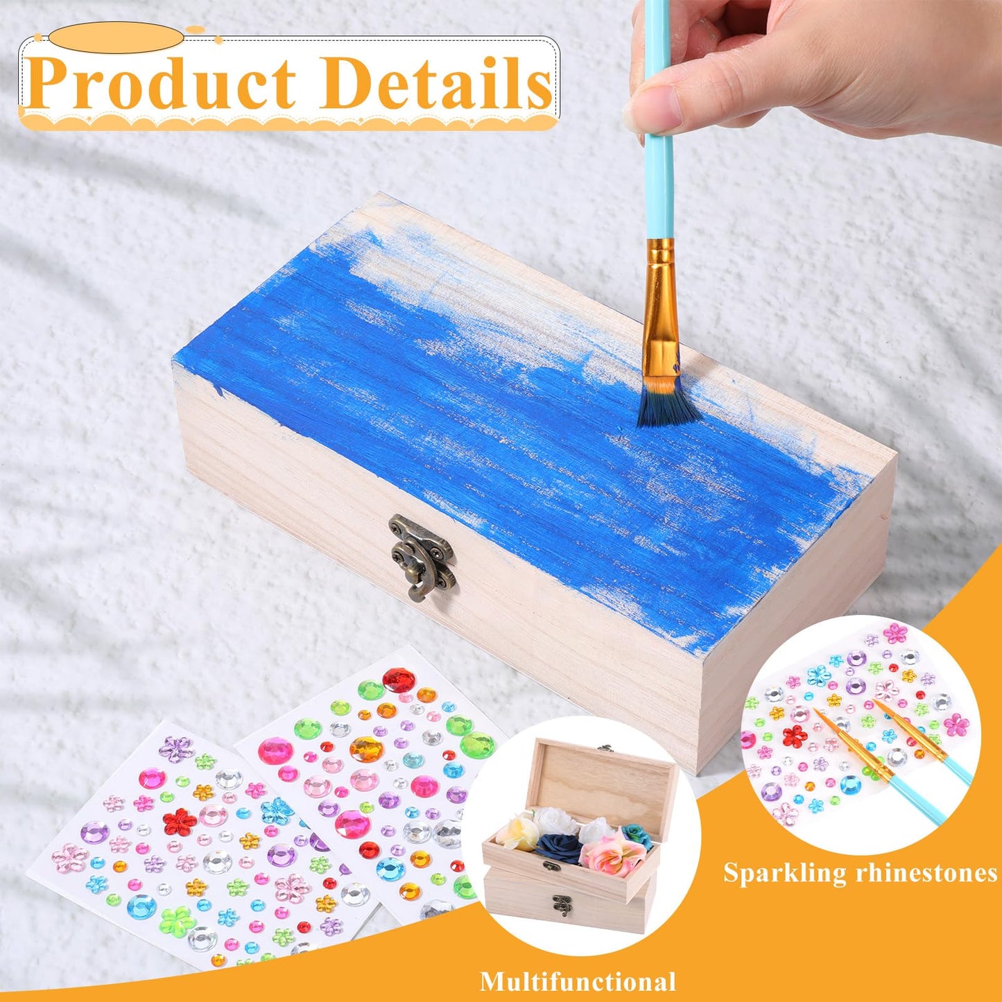 Yuanan 10PCS Unfinished Wooden Box for Crafts, 7.87x3.94 Inches Wooden Gift Boxes Small Woodens Boxes with 10 Paint Brush 3 Stickers, for DIY Make Your Own Gift Keepsake Box, Jewelry