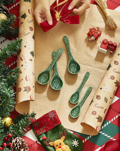 Metahom Christmas Tree Spoons, Ceramic Small Serving Spoons for Soups, Cereal, Ice Cream, Condiments, Dips, Charcuterie Boards, Dishwasher & Microwave Safe, Green, Set of 6