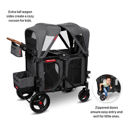 Radio Flyer Voya Stroller Wagon, for Ages 6+ Months, Extra Tall Sides, Push or Pull, 2 Seats, Dual Sun Canopies, Compact Fold, Lightweight, Storage Space, 5-Point Harnesses, Stroller Wagon for Kids