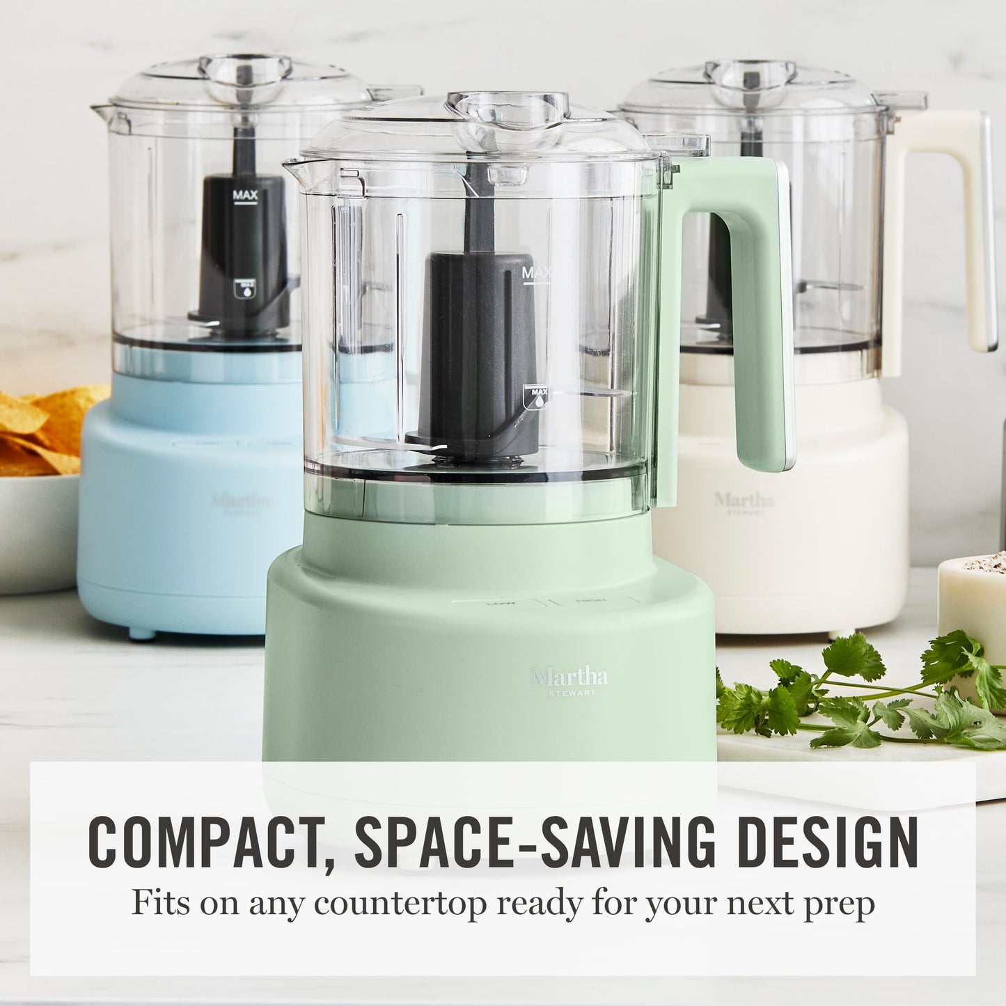 Martha Stewart 3 Cup Electric Food Chopper, Vegetable & Herb Mini Food Processor, 24oz BPA-Free Bowl, Stainless Steel Blades, Pour Spout, Dicing, Mincing, Chop & Puree, Dishwasher Safe, Honeydew