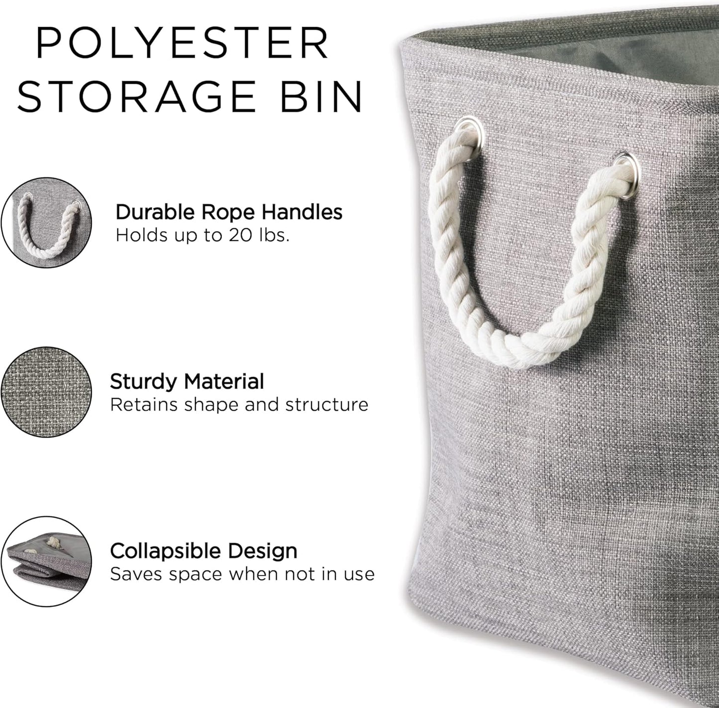 DII Collapsible Variegated Polyester Storage Bin, Medium Cream with Cotton Handles