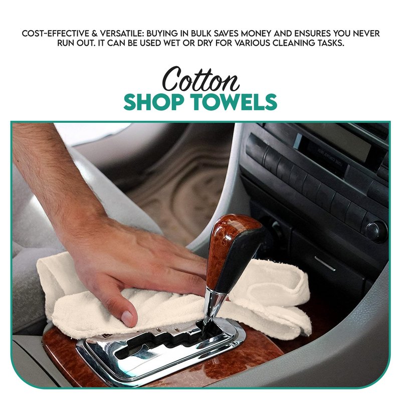 ZUPERIA Cotton Shop Towel – Multipurpose Cleaning Cloths (14" x 12" - Pack of 150 - White) Reusable Shop Rags for Automobiles, Industrial, Restaurants, Garage, and Homes