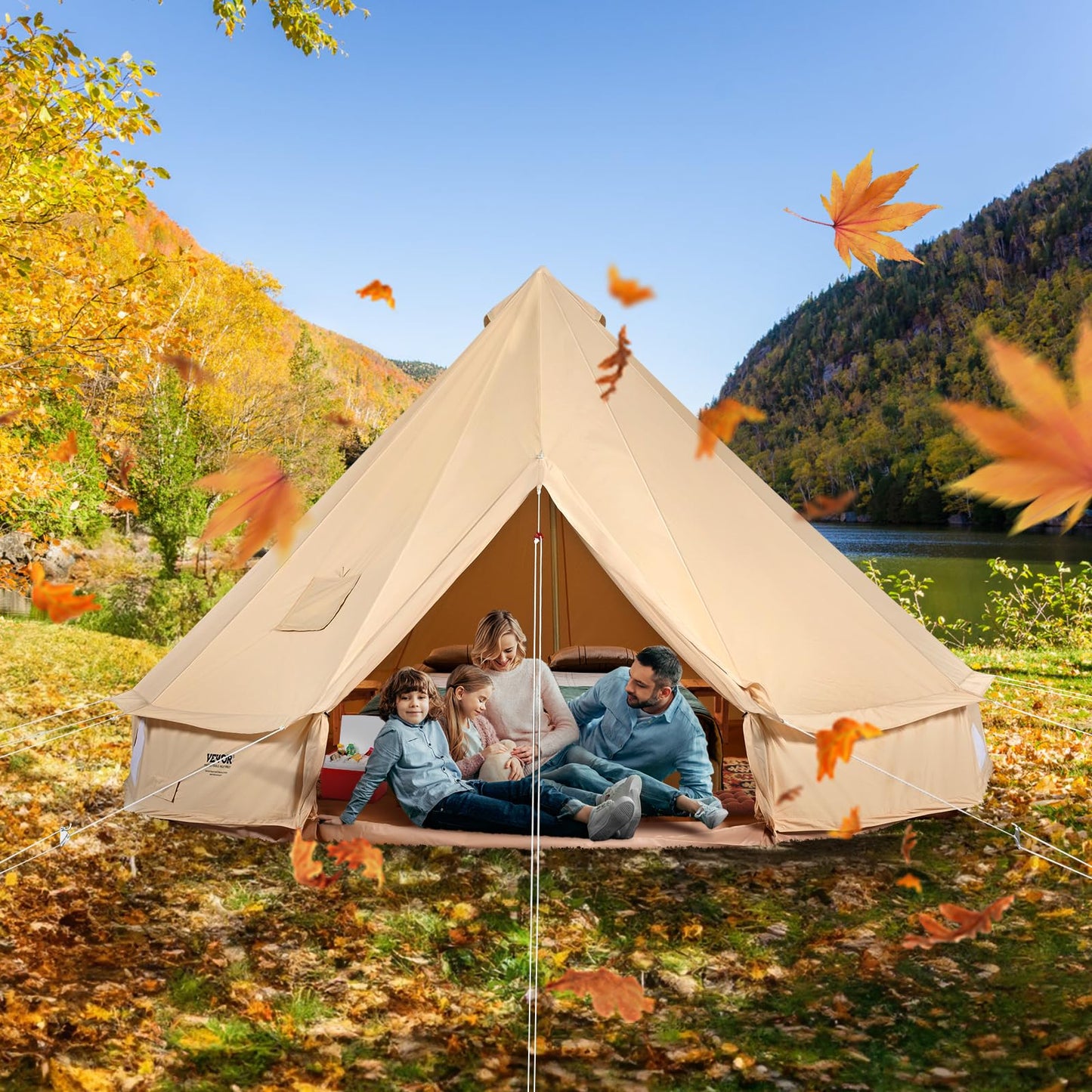 Happybuy Canvas Bell Tent, 4 Seasons Breathable 100% Cotton Canvas Yurt Tent - w/Stove Jack, 13.1ft / 4m Luxury Glamping Tent Waterproof Canvas Tents for Family Camping Outdoor Hunting Party