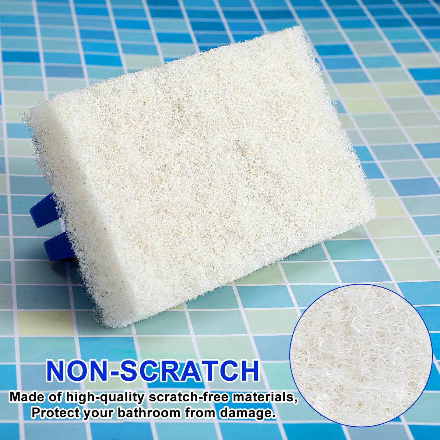 Maxdot 18 Pcs Handled Bath Scrubber Set, 15 Bathroom Scouring Pad 3 Bathtub Scrubber with Handle Non Scratch Soap Scum Remover for Cleaning Sink Shower Tile Swimming Pool Step Corner(Blue and White)