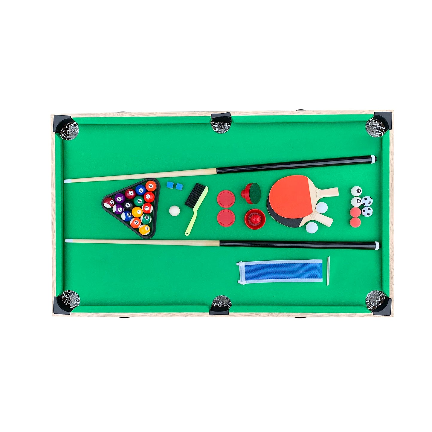 KICK Quatro 55" 4-in-1 Multi Game Table (Brown) – Foosball, Billiards/Pool, Push Hockey & Ping Pong
