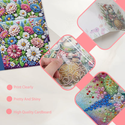 JISHSHAY 6 PCS Diamond Art Greeting Cards Flower Diamond Painting Birthday Cards Flower Gem Art Gem Painting Mosaic Kits for Adults for Thanksgiving Anniversary Valentine Graduation All-Occasion