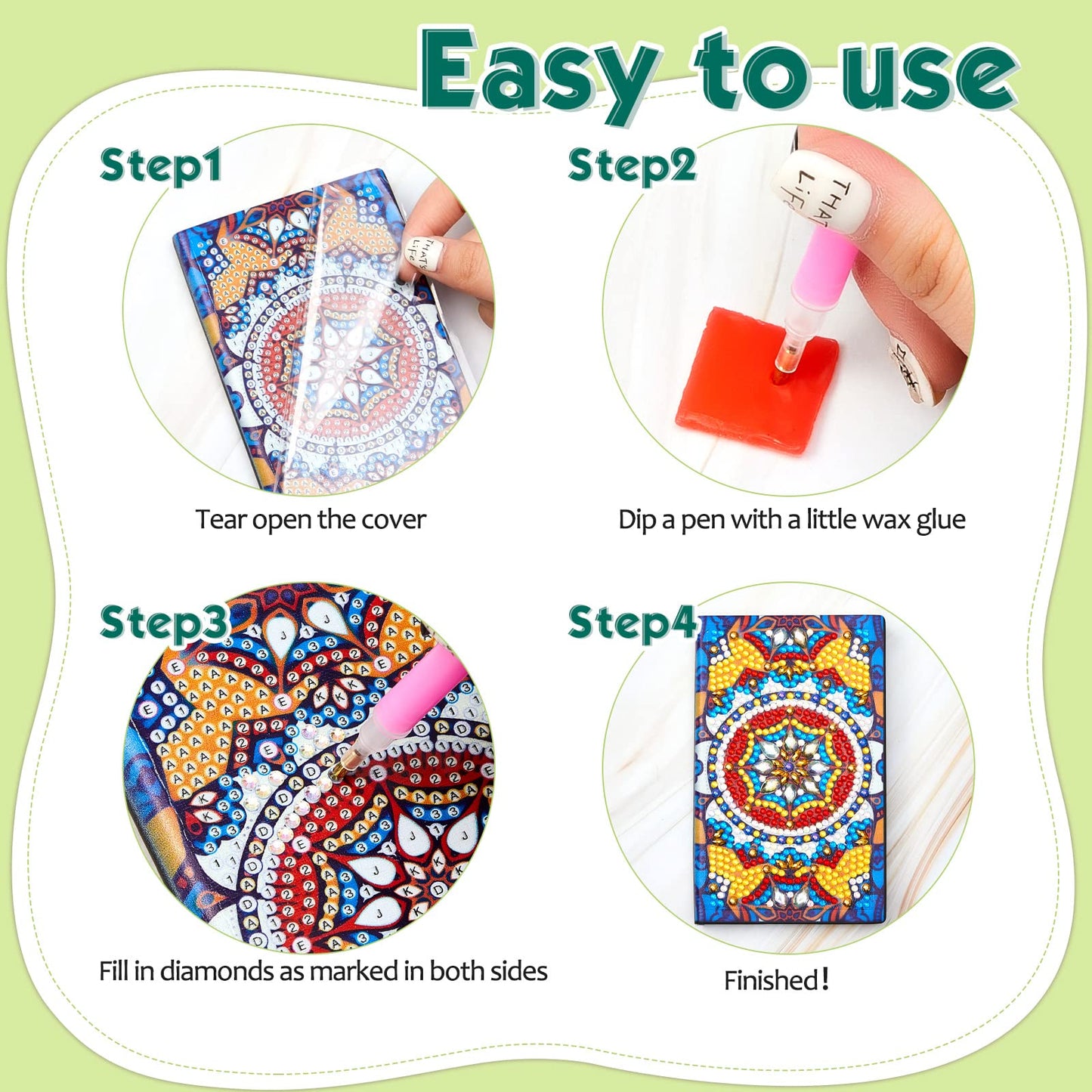 Patelai 4 Pcs Diamond Mandala Flower Notebook Kits 3 x 5 in DIY Mandala Cover Notebook Crystal Journal Sketchbook Notepad for Men Women Birthday Crafts Gift Drawing Painting