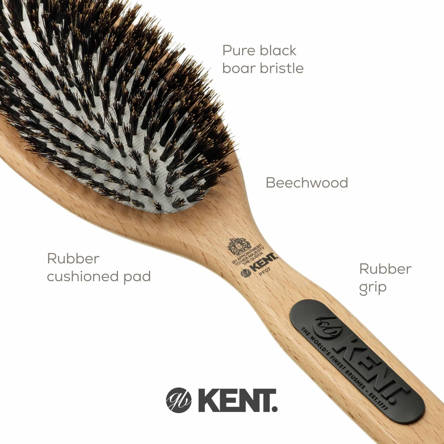 Kent PF01 Large Cushion Detangler Brush, Boar Bristle and Non-Scratch Nylon Mix Hairbrush for Straightening Smoothing. Oval Wood Paddle Detangling Hair Brush for Medium to Long Hair, Made in England