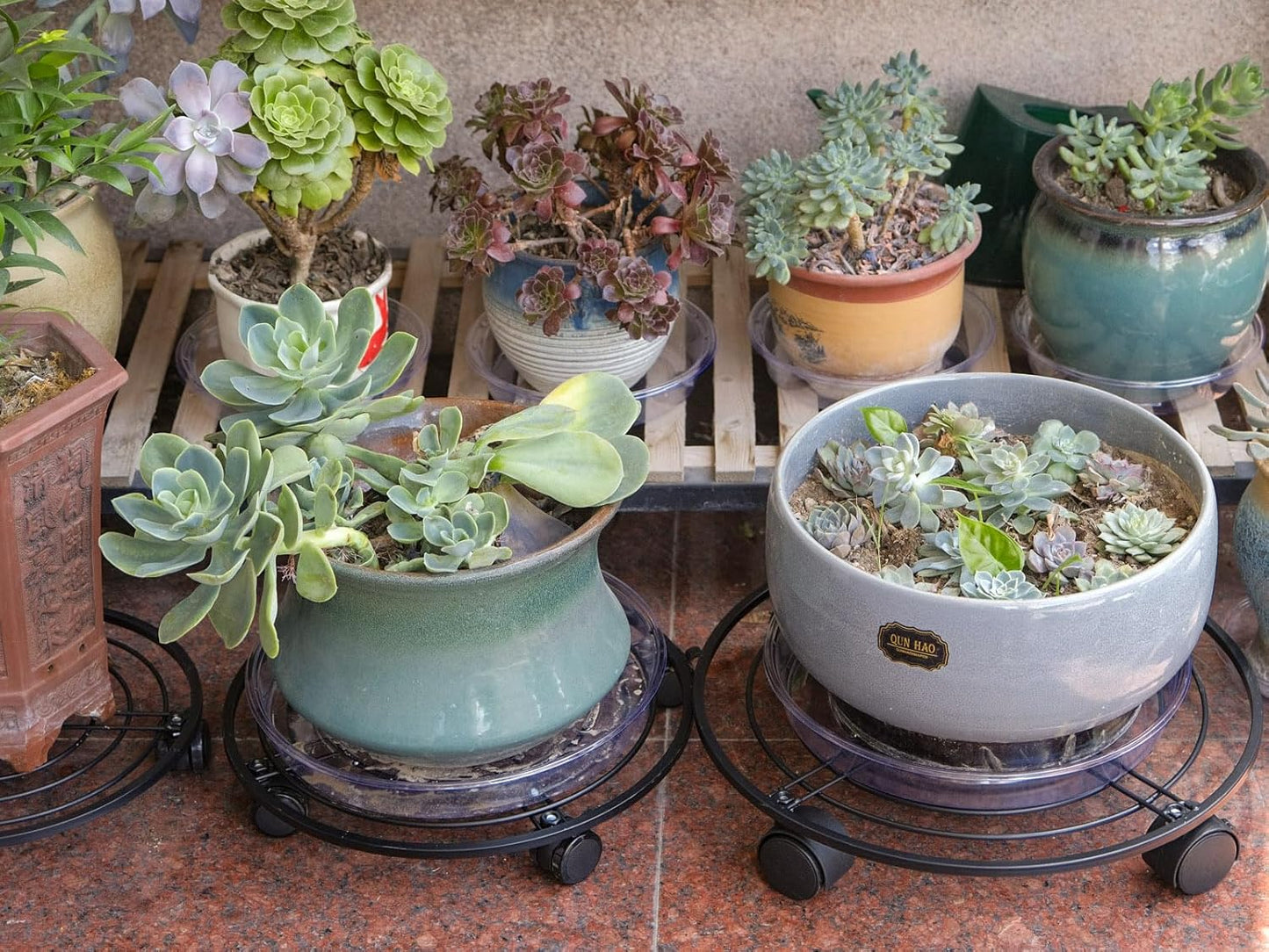 lucpur 3 Packs 13.5" Metal Plant Caddy with Wheels Large Rolling Plant Stands Indoor Wheeled Plant Dolly Heavy-duty