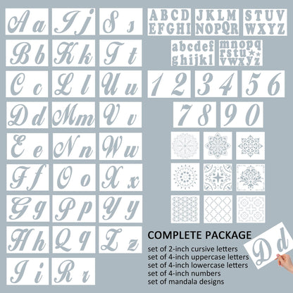 124 Alphabet Numbers Mandala Stencils Small Large Upper Lowercase 6 and 3 inch Arts Crafts Letters Stencil Reusable Template for Calligraphy DIY Painting Wood Wall Fabric Rock Bullet Journal Kit