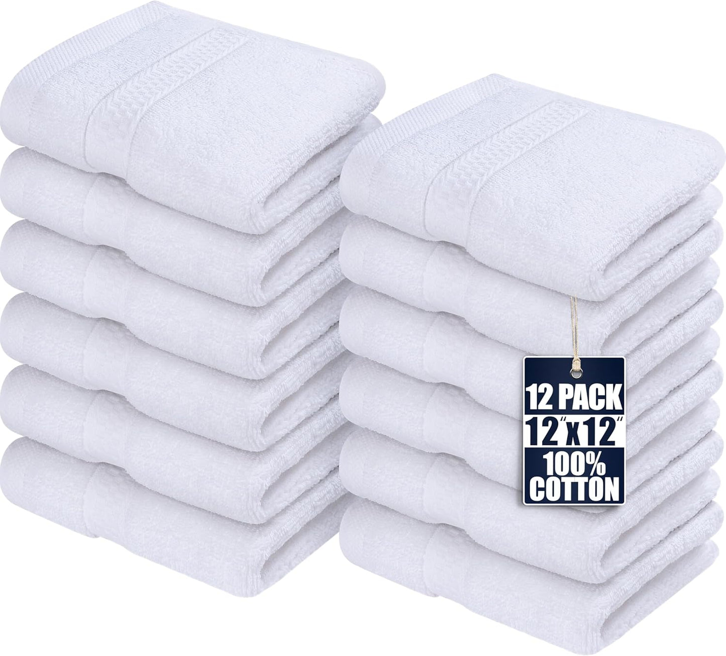 12 Pack Set, 12 12 Inches, 100% Utopia Towels Premium Wash Cloths by Cotton Ring Spun, Highly Absorbent and Soft Feel