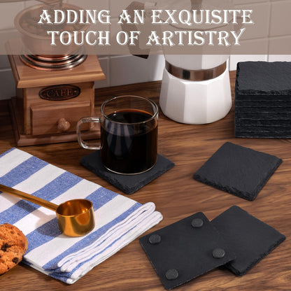 13 Pieces Slate Drink Coasters, GOH DODD 4 Inch Black Coasters Stone Coaster Set, Laser Engraving Blanks with Anti-Scratch Bottom for Home Office Bar Outdoor Housewarming Gifts Wedding Party, Round