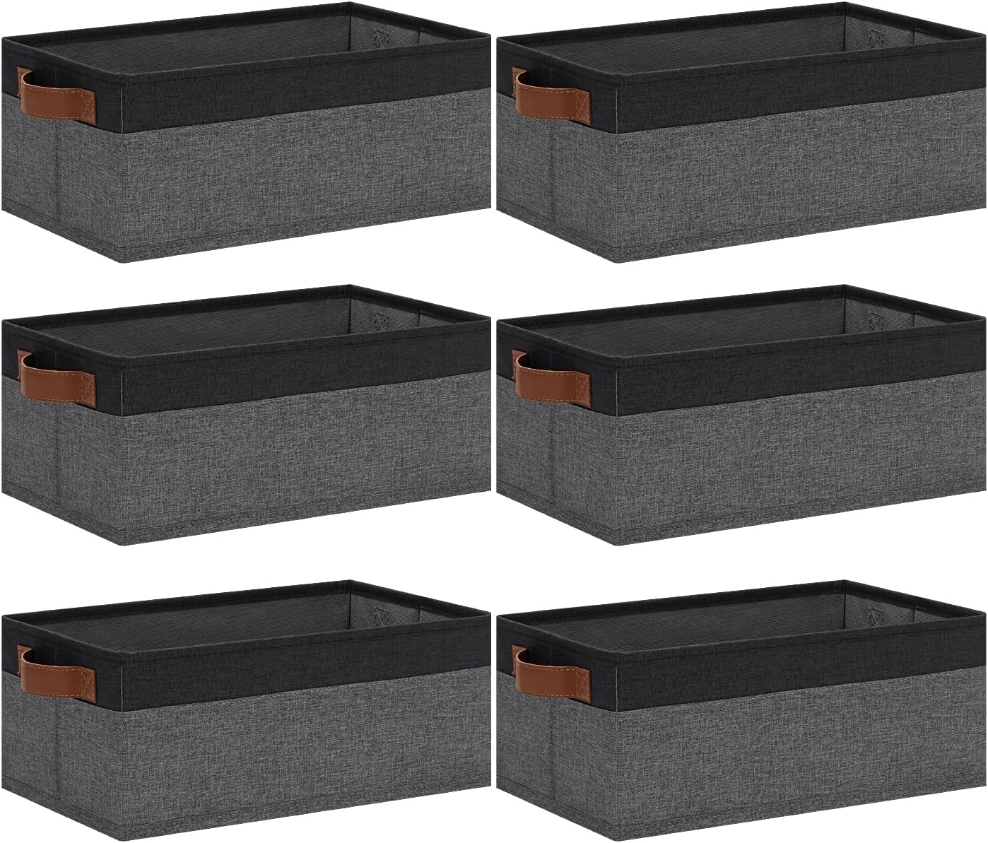 GhvyenntteS Small Fabric Storage Bins, 6 Pack, 11.8" x 7.87" x 5.11" Baskets with Leather Handles for Closet Storage
