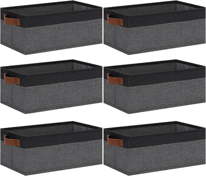 GhvyenntteS Small Fabric Storage Bins, 6 Pack, 11.8" x 7.87" x 5.11" Baskets with Leather Handles for Closet Storage