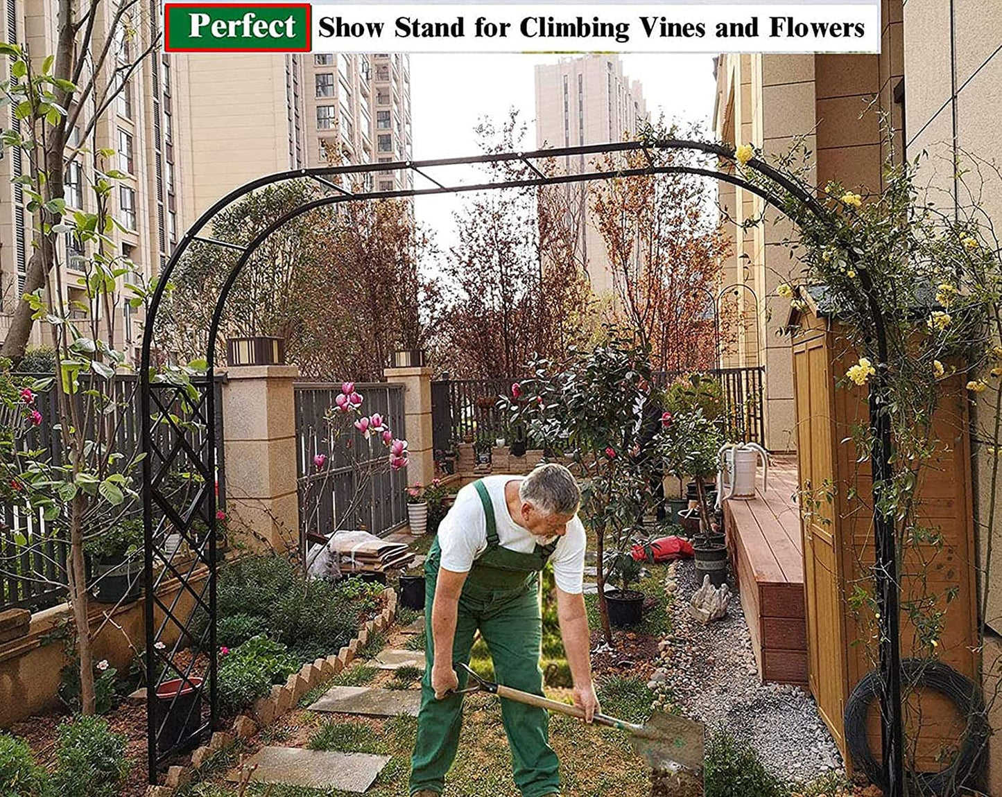 Extra Wide Galvanized Garden Arch Trellis for Wedding Climbing Plants 180x230cm (Black 340x230cm)