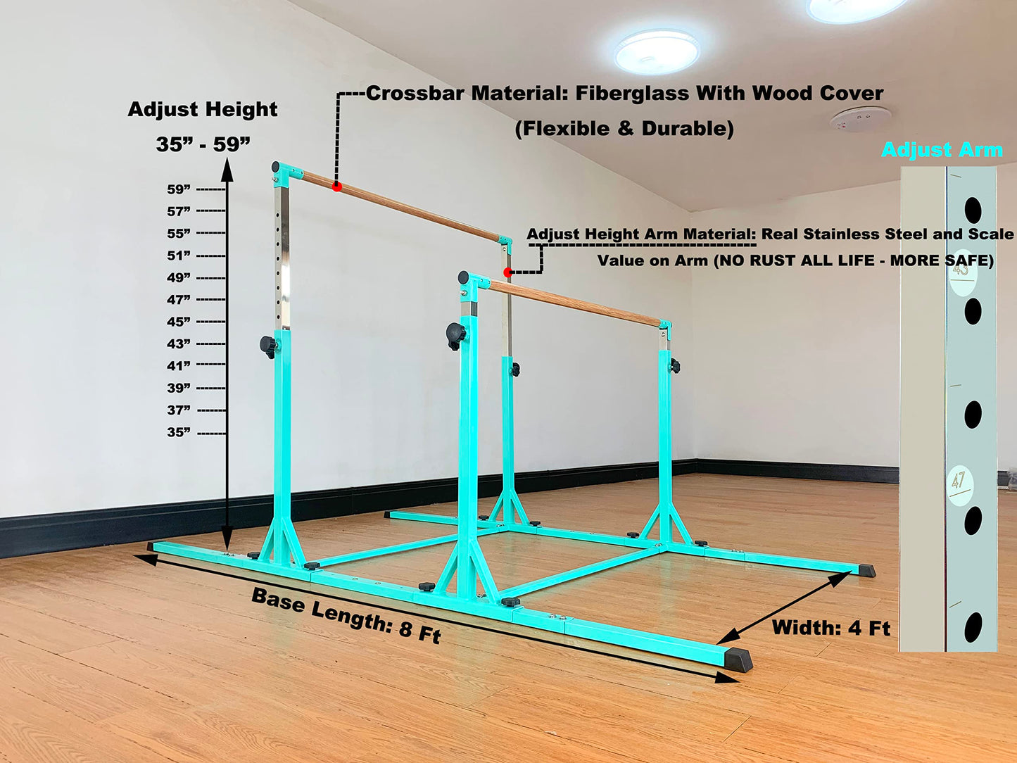 MARFULA Gymnastics Double Horizontal Bars 3Play Parallel Bars Uneven Bars Gymnastics Training Kip Bar with 304 Stainless Steel Regulating Arms & Fiberglass Rail for Indoor Outdoor Home Club Use