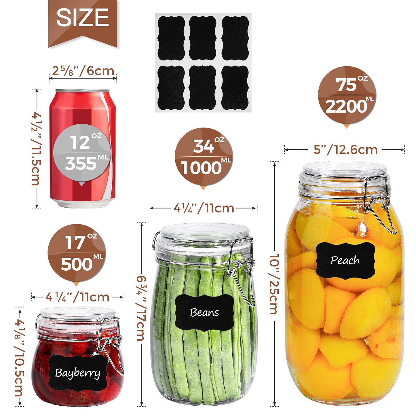 ComSaf 6-Pack 17oz Short Glass Jars for Drawers, Small Airtight Food Canisters for Spices, Nuts & Kids Snacks, Pint Sized Canning Jar Set for Jams, Pickles & Pantry Organization