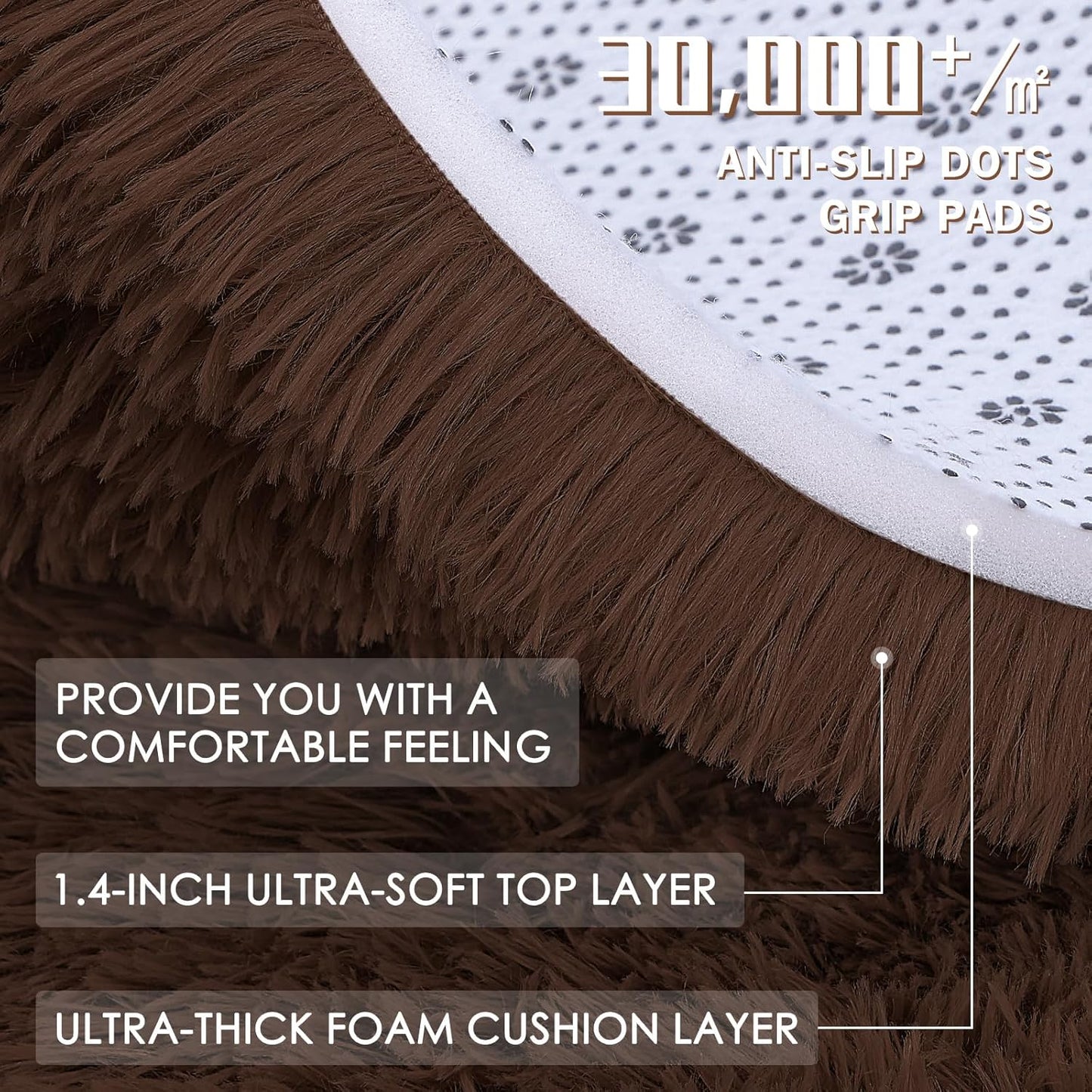 OLANLY Coffee Round Area Rug - Soft, Fluffy, Machine Washable 8 ft Circle Carpet for Bedroom & Living Room