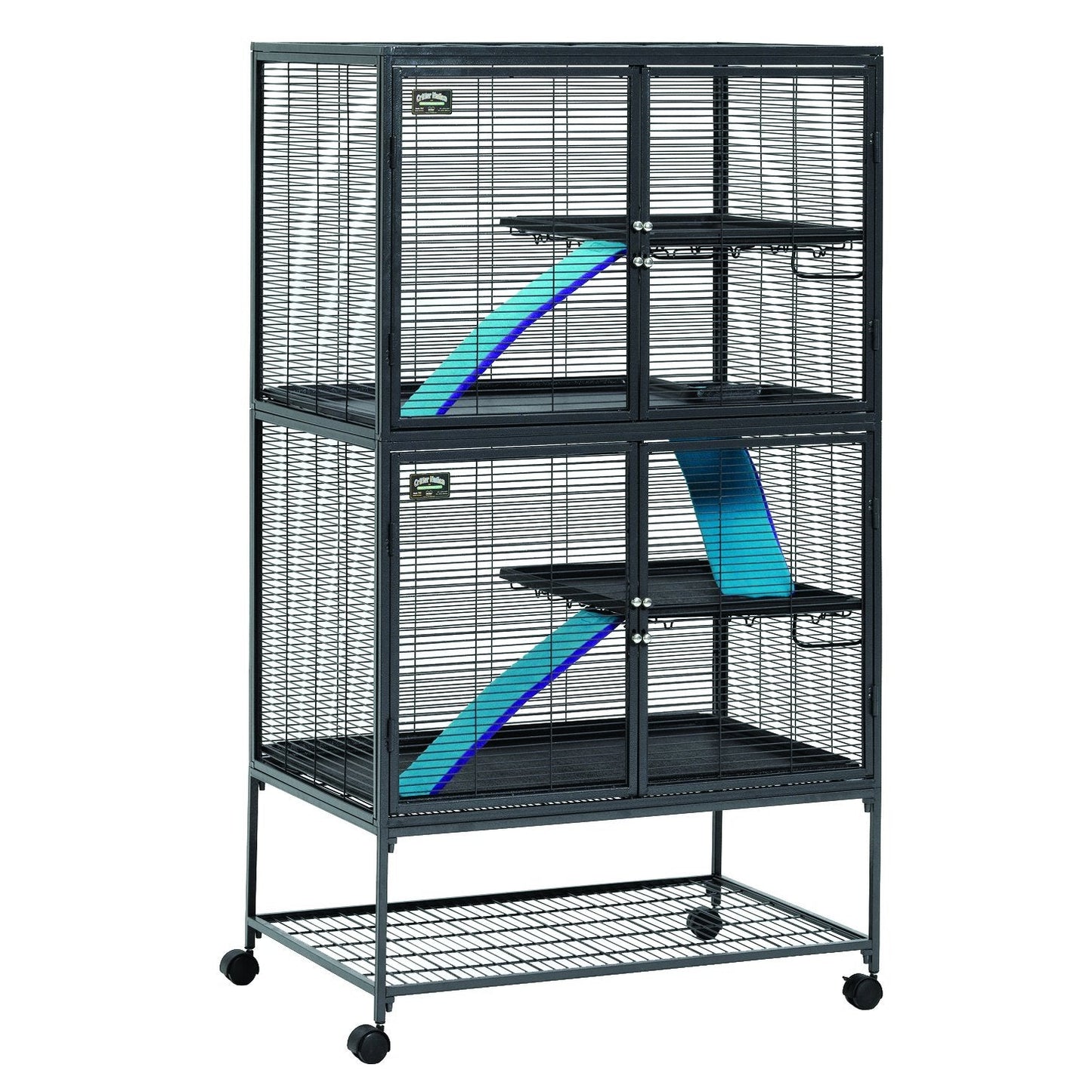 Critter Nation by MidWest Homes for Pets Double Unit Small Animal Cage, Habitat for Rats, Chinchillas, Ferrets, Sugar Gliders, Tool-Free Assembly, with Full-Width Doors, Shelves & Removable Base Pans