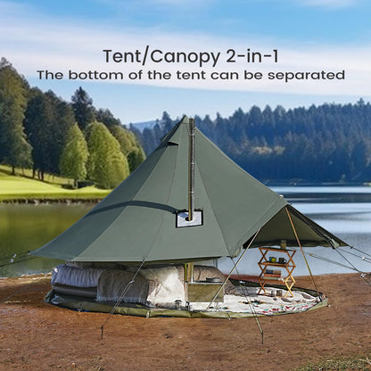 VANFOND Canvas Bell Tent, Yurt with Stove Jack, Waterproof and Breathable Glamping Wall Tent, Detachable Groundsheet for Camping Party
