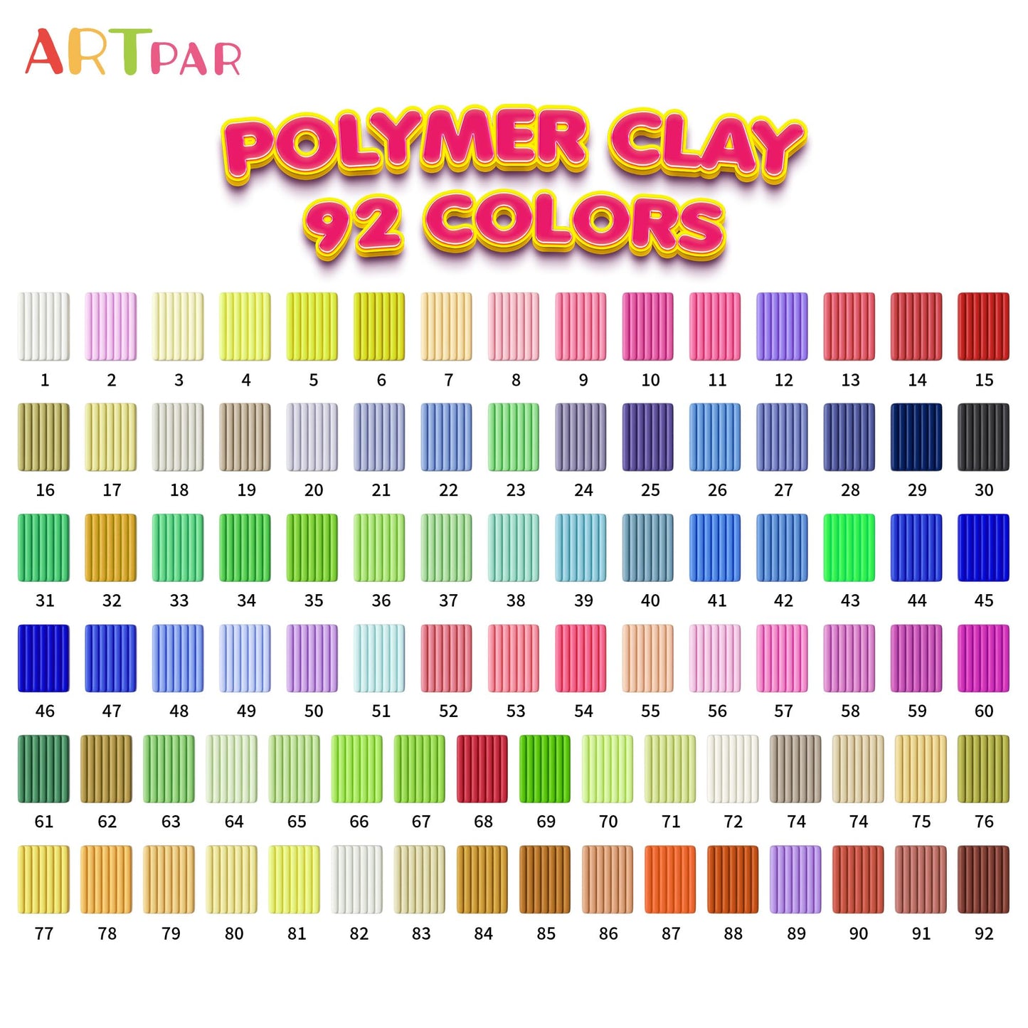Artpar 92 Colors Polymer Clay Kits,Modeling Clay with Sculpting Tools & Accessory,Oven Baked Molding Clay, Non-Sticky DIY Art and Craft Gifts for Children and Artists