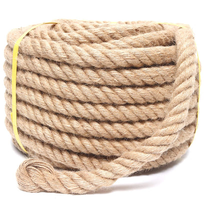 Heavy Duty Jute Rope - 1 Inch, 50 Feet, Natural Hemp for Crafts, Gardening, Bundling, Climbing, Hammock, Nautical, Tug of War, Railings, Home Decorating