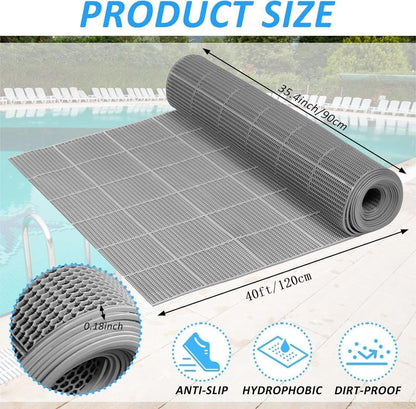 3 x 40FT Drainage Pool Flooring Mats Non Slip Swimming Pool Mat PVC Splash Matting Mesh Hollow Doormat Roll for Outdoor Indoor Garage Restaurant Sauna SPA Heavy Duty Commercial Anti Slip Floor Mats