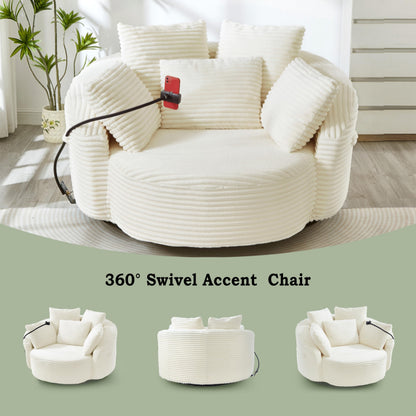 ERYE 360° Swivel Accent Barrel Chair Round Sofa Chaise with 5 Pillows and Adjustable Phone Holder, Modern Round Lazy Armchair for Living Room, Bedroom, Office and Hotel