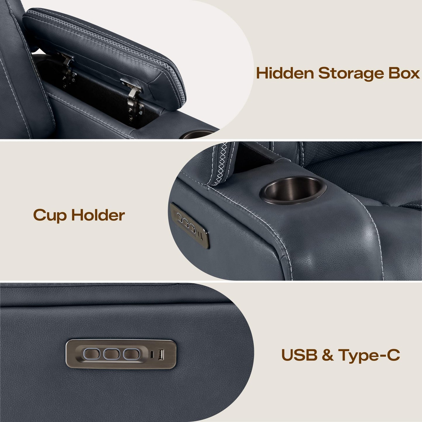 Watson & Whitely Super Zero Gravity Recliner Chair, Oversized Genuine Leather Electric Recliner W Power Adjustable Headrest & Lumbar Support Hidden Storage for Living Room, Navy Blue