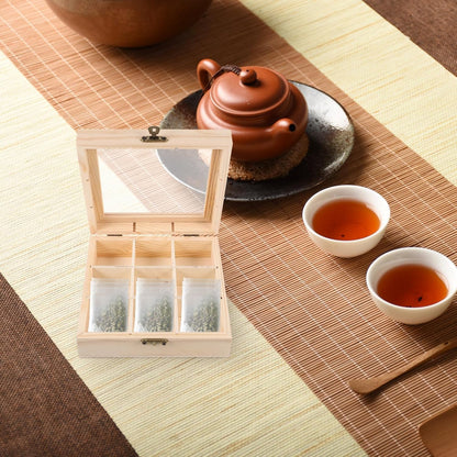 Ciieeo Wood Tea Storage Organizer with Clear Acrylic Top, 9 Compartments for Tea Bag Storage