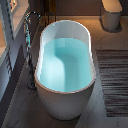 WOODBRIDGE 59" Acrylic Freestanding Bathtub Contemporary Soaking White Tub with Brushed Nickel Overflow and Drain，B-1530 -B/N-Drain &O