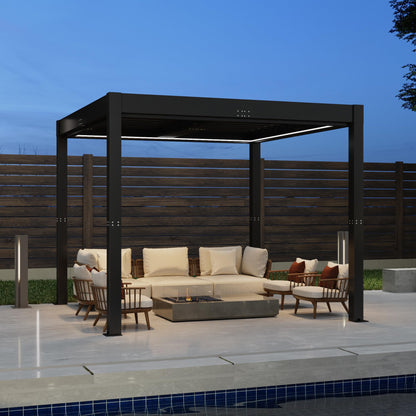 Patiowell 10x10 FT Louvered Pergola, Electric Outdoor Aluminum Pergola with LED Lights, Modern Hardtop Gazebo with Integrated Drainage & Adjustable Roof for Patio Backyard Deck, Gray