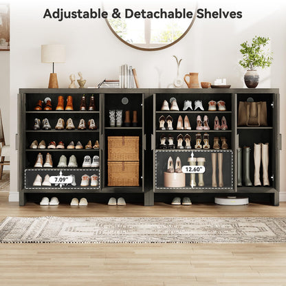 ONBRILL Shoe Cabinet with 3 Doors, 30 Pairs Shoe Storage Cabinet with Adjustable Shelves & Ventilation Hole Design, 47'' Wide Shoe Rack Shoe Organizer Cabinet for Entryway Living Room (Black Smoky)