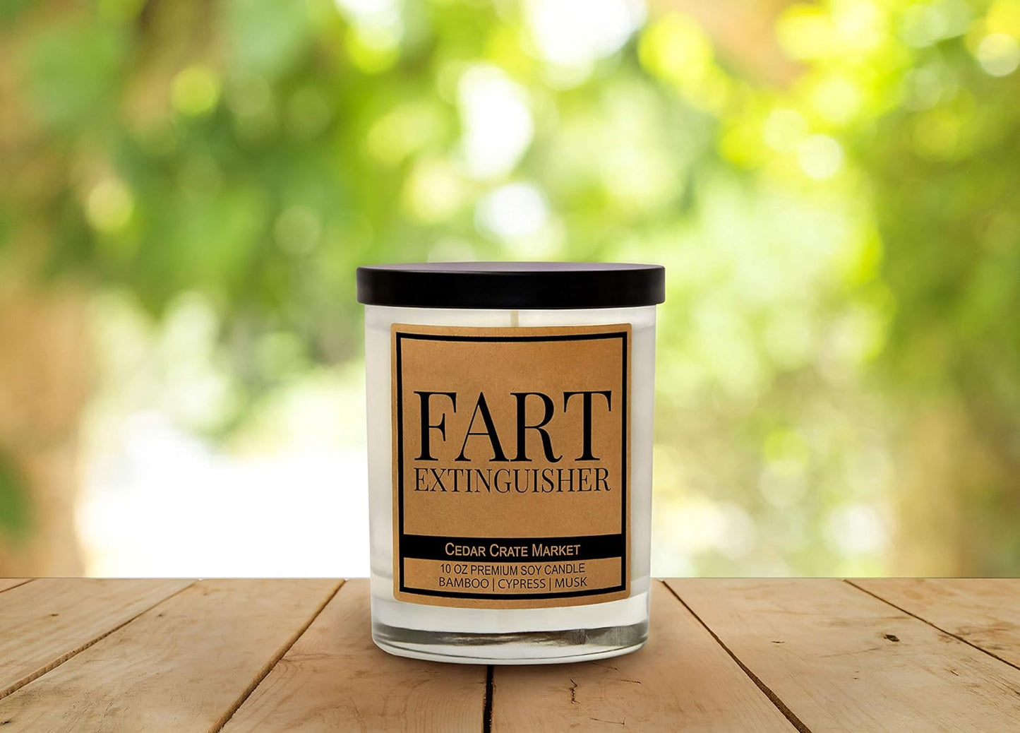 Cedar Crate Market Fart Extinguisher, Kraft Label Scented Soy Candle, Funny Decorative Candles, 10 Oz. Glass Jar