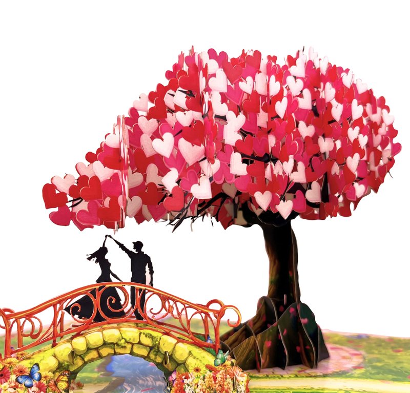 Anniversary Pop Up Card, 3D Love Tree Hearts with Couple, Wedding Anniversary Card for Wife, Husband, Couple, Love Card for Her, Him, Ideal Gift for Wedding, Anniversary, Valentines, Romantic Birthday, Mothers Day