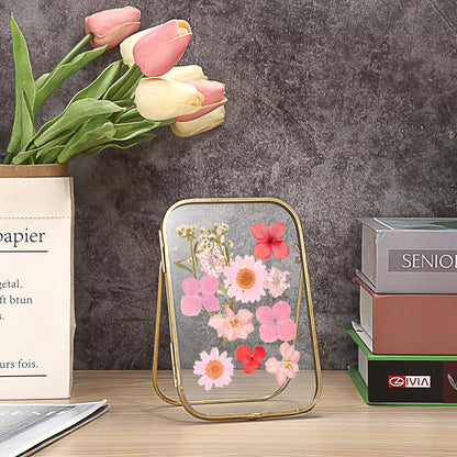 JUXYES Tabletop Double Glass Brass Frames for Pressed Flowers, Double Sided Glass Frame Gold Floating Artwork Display Frames for Photo, Picture, Dried Pressed Flower, etc, 4x6 Inches