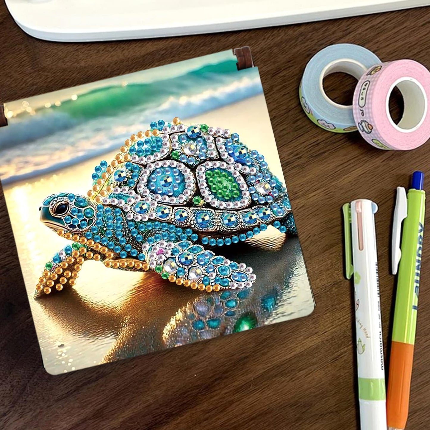 JISHSHAY Diamond Painting Note Box Sea Turtle Diamond Art Notecard Box Gem Art Sticky Note Holder Gem Painting Embroidery Kit Mosaic Kits for Adults Memo Pad Holder, Contains 160 Sheets of Paper