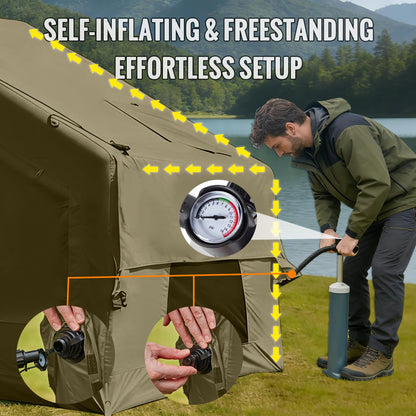 AORZCOR Inflatable Camping Tent with Stove Jack, 2-4 Person, Glamping Tents House, Easy Setup Tent for 4 Seasons, Waterproof Inflatable Hot Tent (Green)