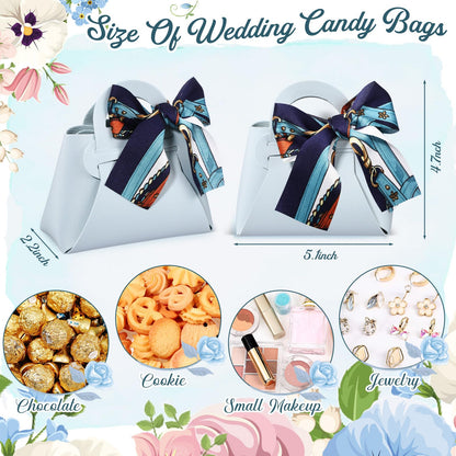 Abbylike 18 Pcs PU Leather Purse Gift Bags with Handles Ribbon Wedding Purse Party Favor Candy Boxes Treat Goodie Bag for Birthday Bridal Baby Showers Party (Blue)
