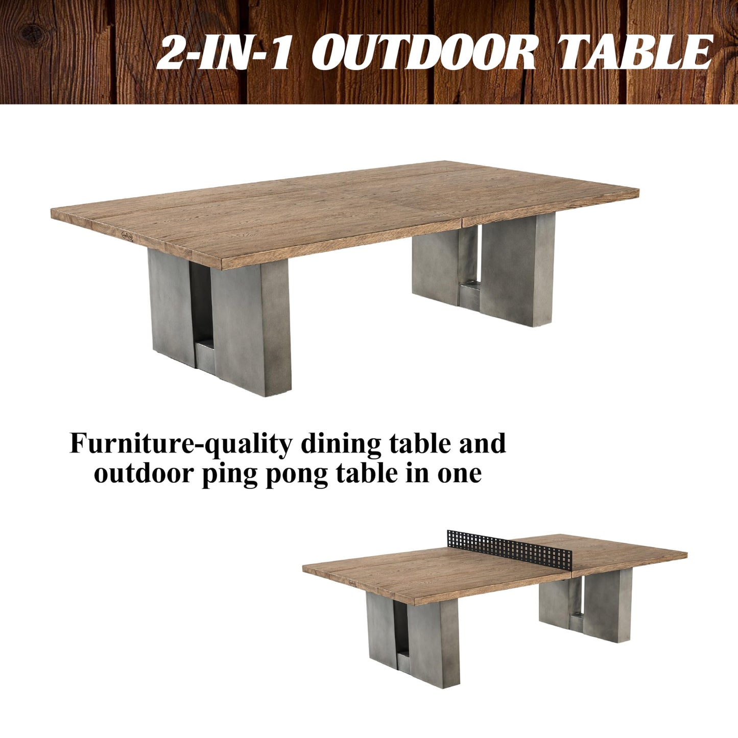 Barrington 9 ft Aurora Outdoor Ping Pong Table Easy Assembly Official Size Combo Dining and Tennis Table with Removable Metal Net and Fitted Table Cover
